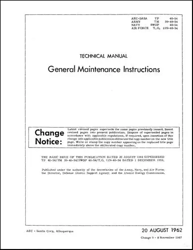 Us Government General Maintenance Instruction Technical Manual (Aec-Dasa-Tp-40-54) 1