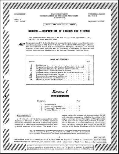 Us Government Preparation Of Engines For Storage Technical Order (To-02-1-1) 1