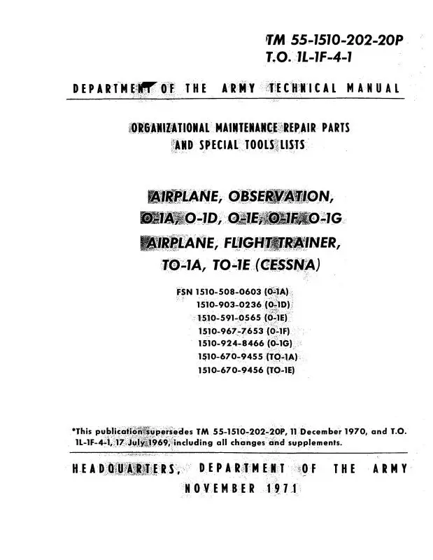 Cessna 0-1 & T0-1 Series 1966 Organizational Maintenance, Repair Parts & Special Tools List (55-1510-202-20P) 1