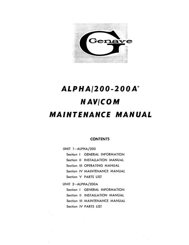 Genave Alpha 200-200A Nav-Com Maintenance Manual (Gnalpha200,A-M) 1