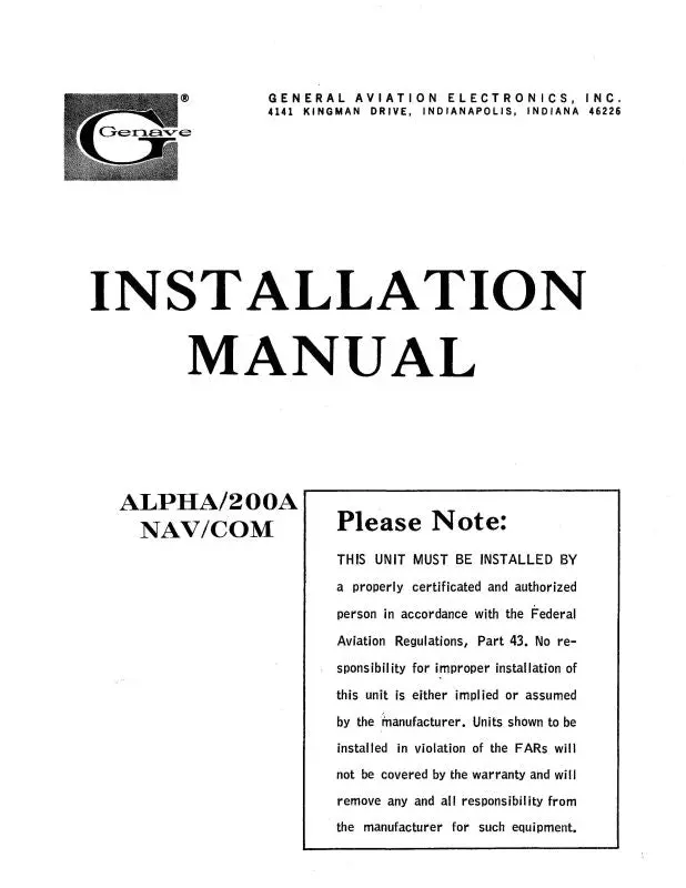 Genave Alpha 200A Nav-Com Installation Manual (Gnalpha200a-In) 1