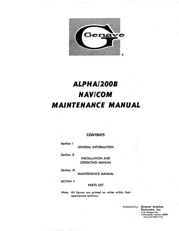 Genave Alpha 200B Nav-Com Maintenance Manual (Gnalpha200b-M-C) 1