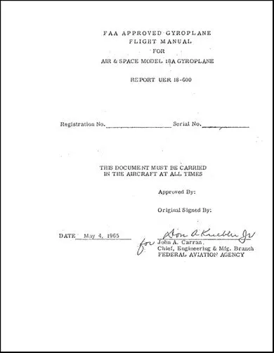 Us Government Model 18A Gyroplane Flight Manual (18-600) 1