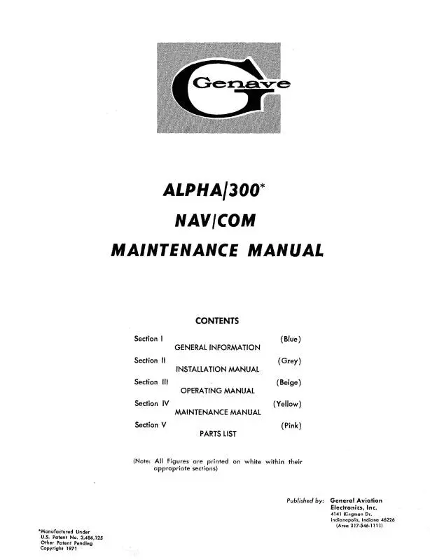 Genave Alpha 300 Nav-Com 1971 Maintenance Manual (Gnalpha300-71-M) 1