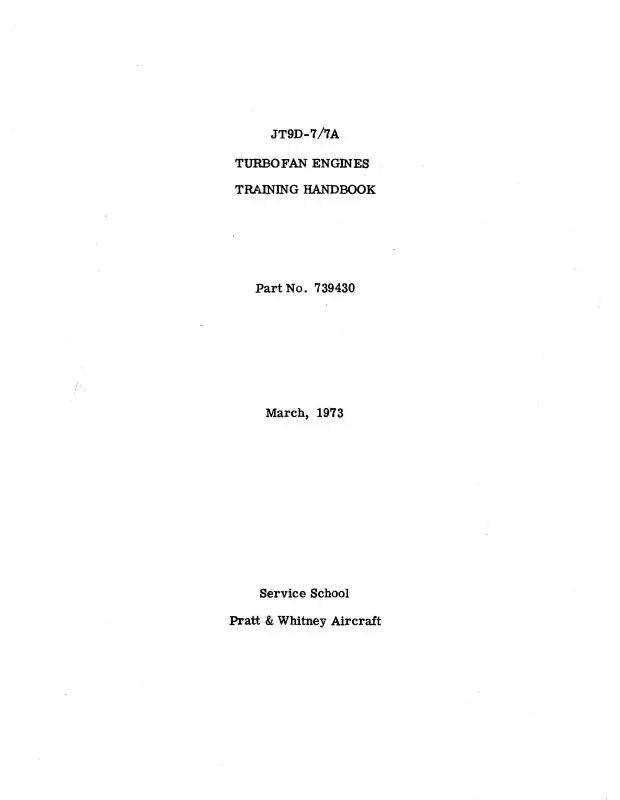 Pratt & Whitney Aircraft Jt9d Training Handbook 1975 Training Handbook (739430) 1