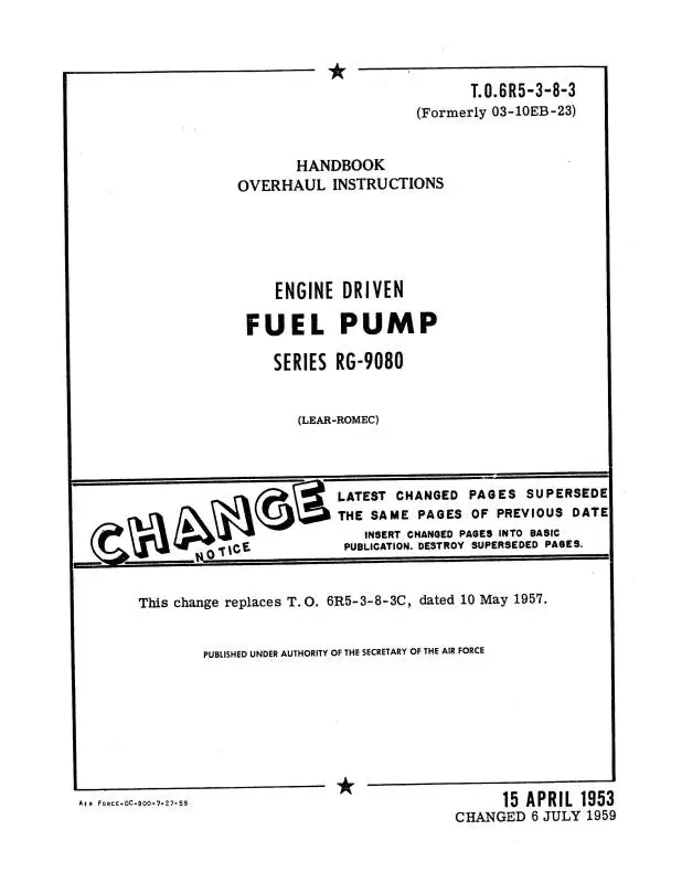 Lear-Romec Rg9080 Engine Driven Fuel Pump Overhaul Instructions & Parts Catalog (6R5-3-8-3) 1