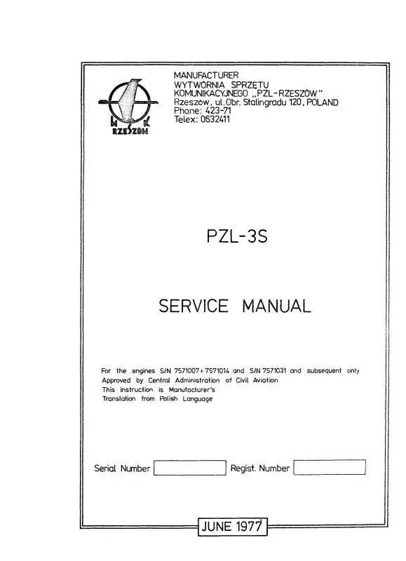 Polish Engine Pzl-3S 1977 Aircraft Engines Maintenance Manual (Pppzl3s-77-M-C) 1