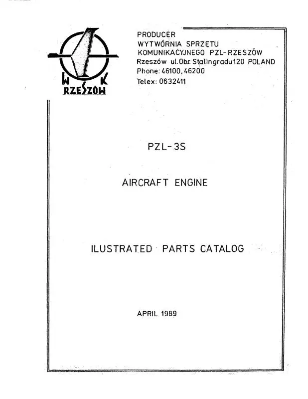 Polish Engine Pzl-3S 1989 Aircraft Engine Illustrated Parts Catalog (Pppzl3s-89-P-C) 1