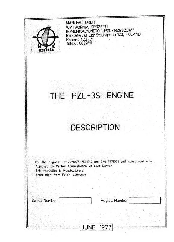 Polish Engine Pzl-3S 1977 Aircraft Engines Description (Pppzl3s-77-Desc-C) 1
