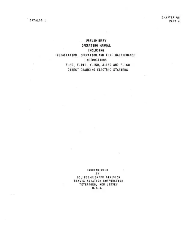 Eclipse Aviation Corporation E-80, F-141, Y-50, A-160,E-160 Operating Manual (Ece80-Op-C) 1