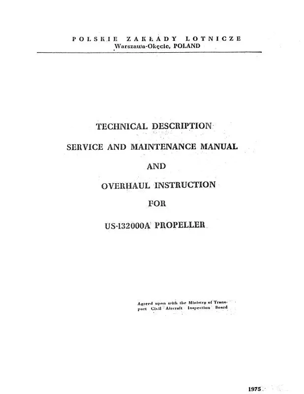 Polish Engine Us-132000A Propeller 1975 Maintenance & Overhaul Manual (Ppus132000a-75-M-C) 1