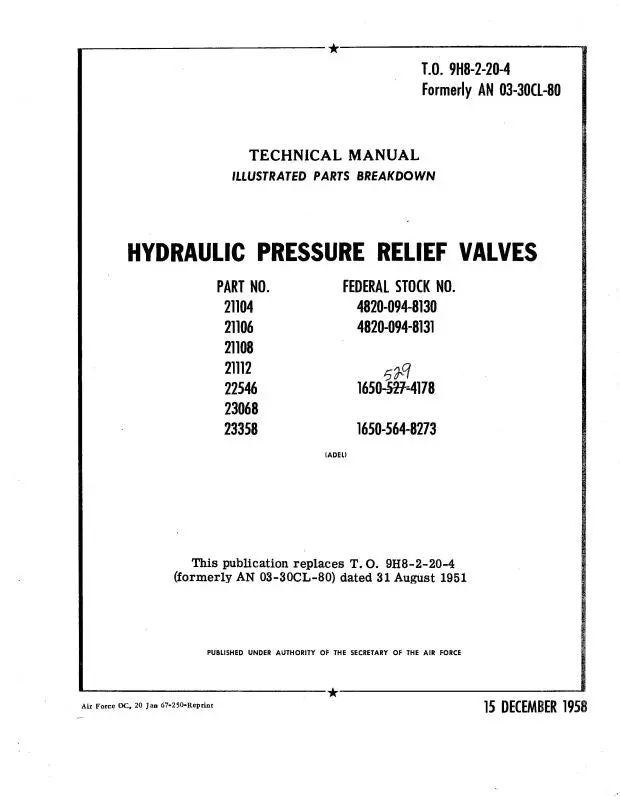 Adel Hydraulic Pressure Relief Valves Overhaul Instructions (9H8-2-20-3) 1