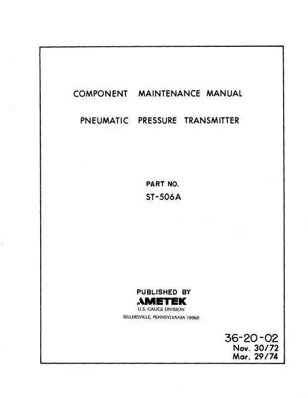 Ametek Pneumatic Pressure Transmitter Component Maintenance Manual (36-20-02) 1
