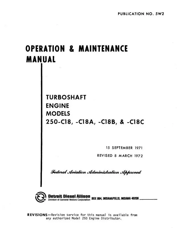 Allison 250-C18,C18a,B,C Engine 1971 Operation & Maintenance (5W2) 1