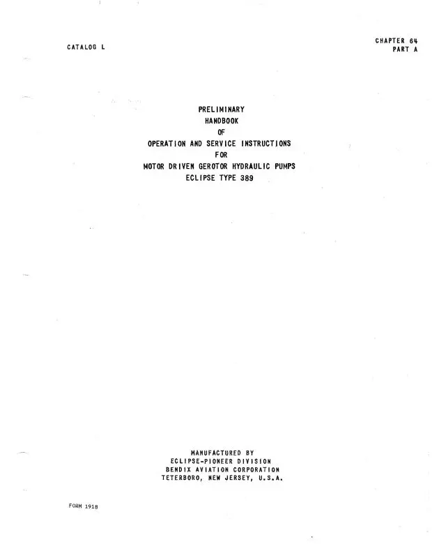 Bendix Type 389 Motor Driven Hydraulic Operation And Service Instructions (1918) 1