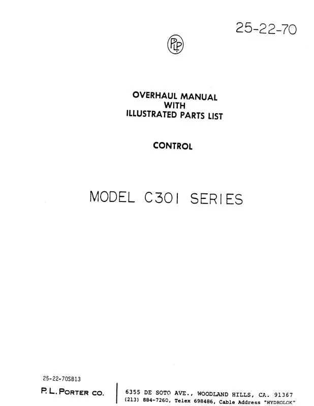 P.L. Porter Control Model C301 Series Overhaul With Illustrated Parts (25-22-70) 1