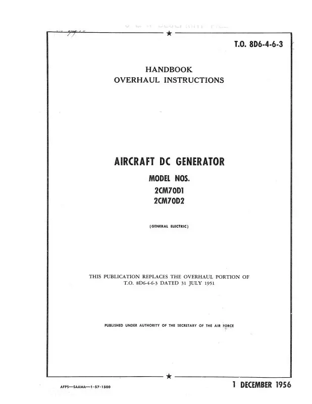 General Electric Company Dc Starter-Generator 1956 Overhaul Instructions (8D6-4-6-3) 1