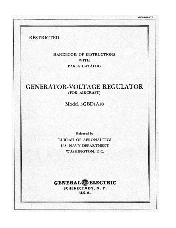 General Electric Company Generator-Voltage Regulator Instruction Manual With Parts Catalog (Gei-16287A) 1