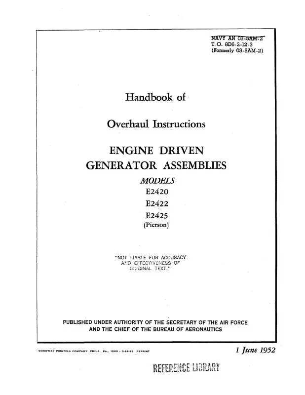 Pierson E2420, E2422, E2425 1952 Overhaul Instructions (An-03-5Am-2) 1