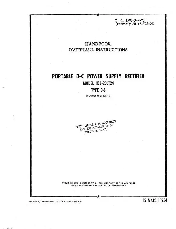 Mccolphin Christie H28-200T24 Type B-8 1954 Overhaul Instructions (35C3-3-7-23) 1