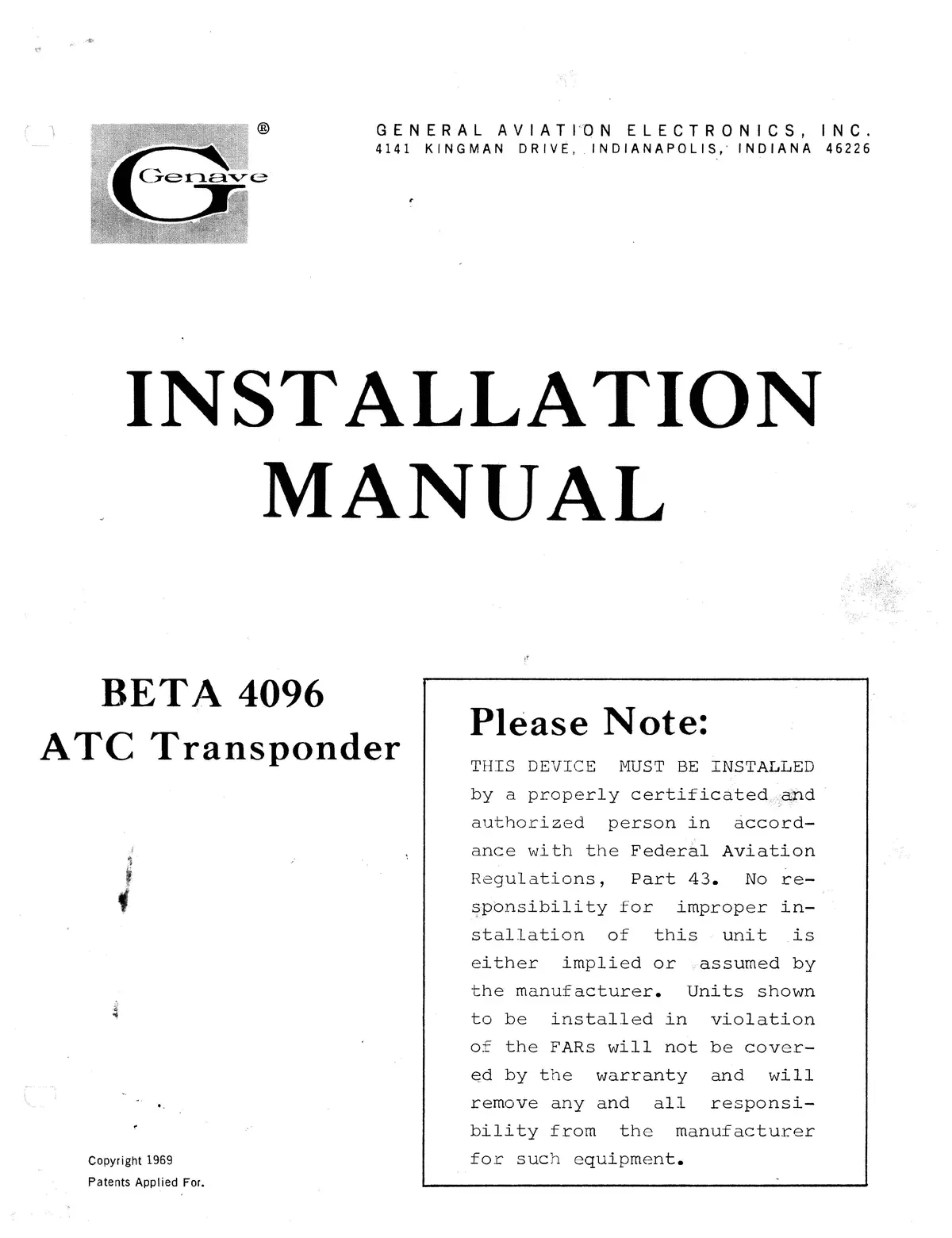 Genave Beta 4096 Atc Transponder Installation Manual 1