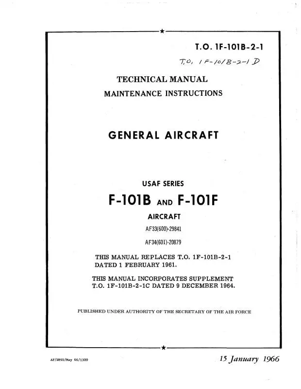 Mcdonnell Douglas F-101B & F101f 1966 Maintenance Instructions (1F-101B--2-1) 1