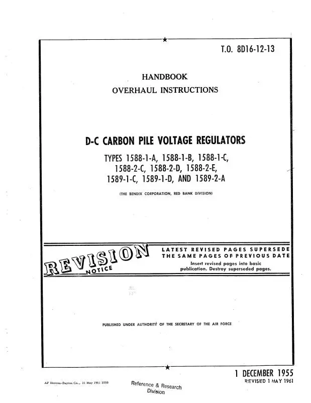 Bendix D-C Type 1588-1-A Thru 1589-2-A Overhaul Manual (8D16-12-13) 1