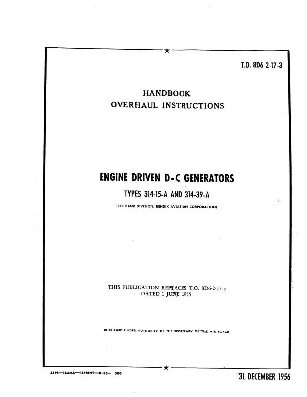 Bendix Dc Generator 314-15-A,314-39-A Overhaul And Parts (8D6-2-17-3) 1