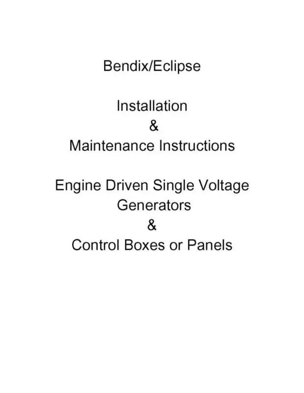 Bendix Engine Driven Single Voltage Installation & Maintenance Instructions (Form-626) 1