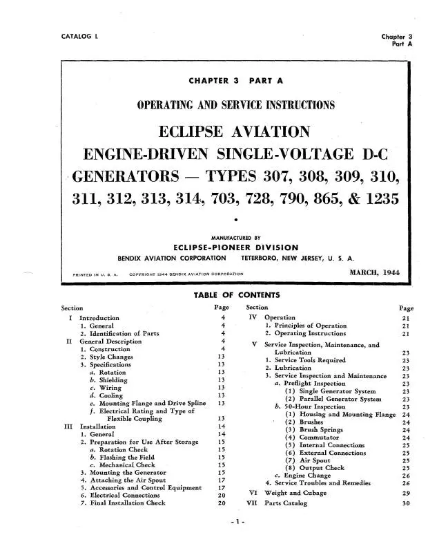 Bendix 307-314,703,728,790,865,1235 Maintenance & Operating (Ec307-1235-44Mc) 1