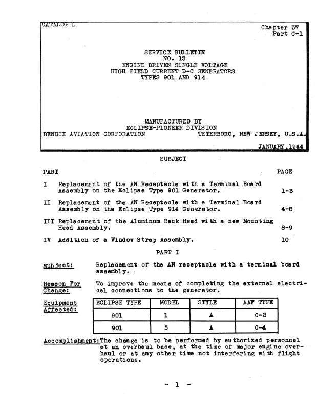 Bendix 901, 914, 1193 Generators1943 Overhaul Instructions (Bx901,914,1193-Oh-C) 1