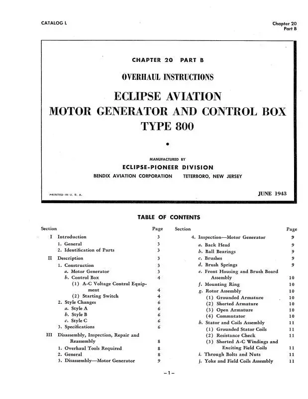 Bendix Type 800 Motor Generator Overhaul Instructions (Bx800-43-Oh-C) 1