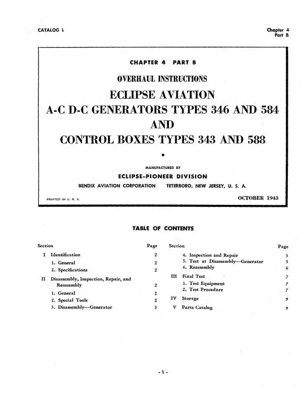 Bendix A-C,D-C Generators, Control Box Overhaul Instructions (Bx346,584,343,588-Oh) 1