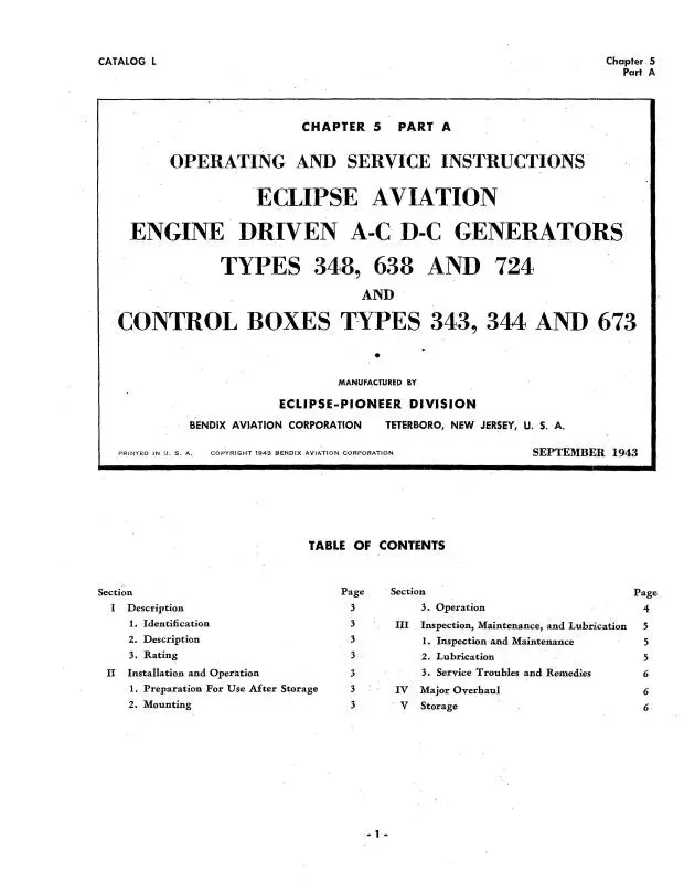 Bendix A-C,D-C Generators, Control Box Maintenance & Operating (Bx348,638,724-M-C) 1