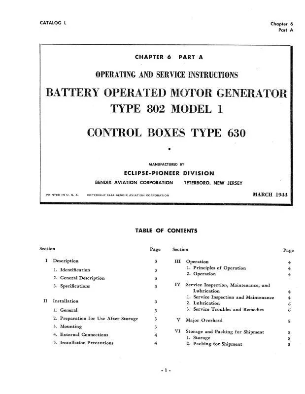 Bendix Type 802 Model 1 Operating & Service Instructions (Bx802-44-M-C) 1