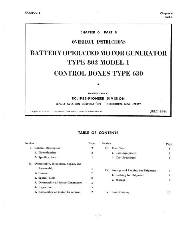 Bendix Type 802 Model 1 Overhaul Instructions (Bx802-44-Oh-C) 1