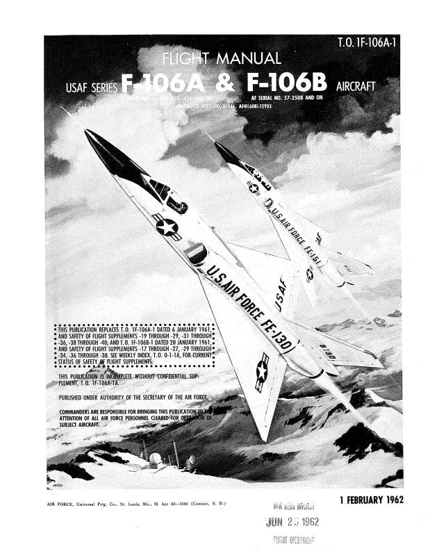 Consolidated F-106A & F-106B Aircraft 1962 Flight Manual (1F-106A-1-1962) 1