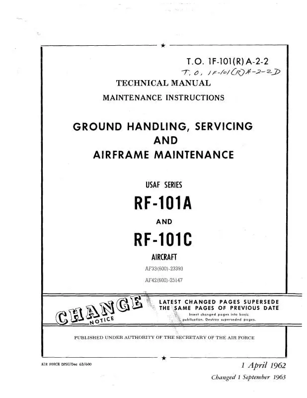 Mcdonnell Douglas Rf-101A,C 1962 Maintenance Instructions (1F-101(R)A-2-2) 1