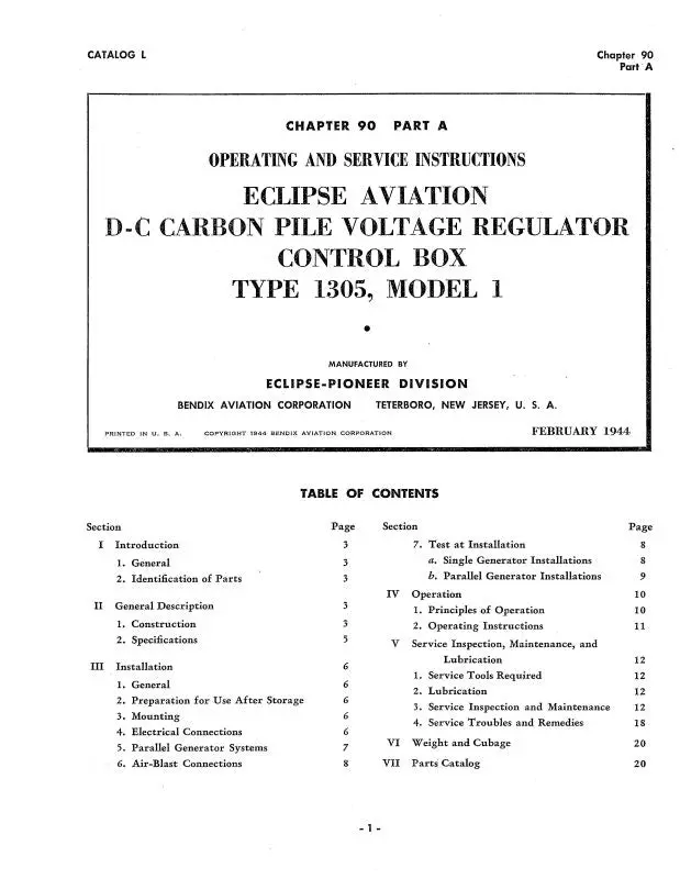 Bendix Type 1305, Model 1 Operating & Service Instructions (Bx1305dccarbonpile-C) 1