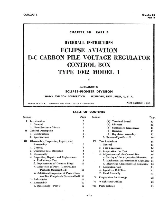 Bendix Type 1002, Model 1 1943 Overhaul Instructions (Bx1002dccarbon) 1