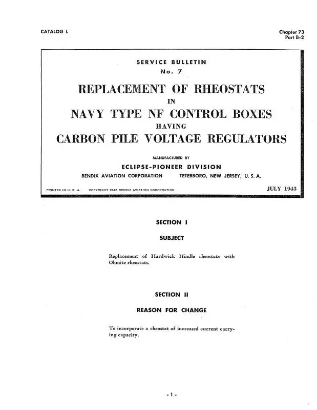 Bendix Navy Type Nf Control Boxes Service Bulletin (No.-7) 1