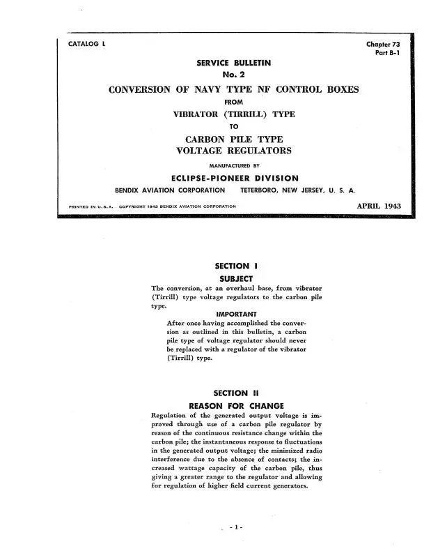 Bendix Navy Type Nf Control Boxes Service Bulletin (No.-2) 1