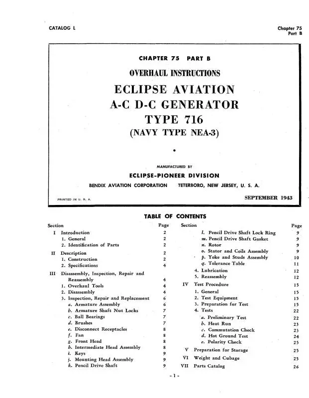 Bendix A-C,D-C Generators 1943 Overhaul Manual (Bx716-43-Oh-C) 1