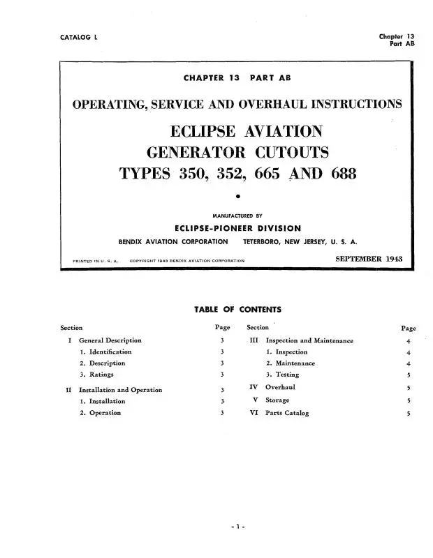 Bendix Types 350, 352, 665, 688 Operating, Service And Overhaul Manual (Bx350,352,665,688-Op) 1
