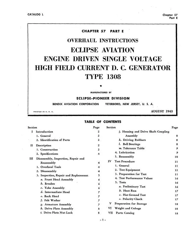 Bendix Type 1235 D-C Generator 1943 Overhaul Instructions (Bx1308-43-Oh-C) 1