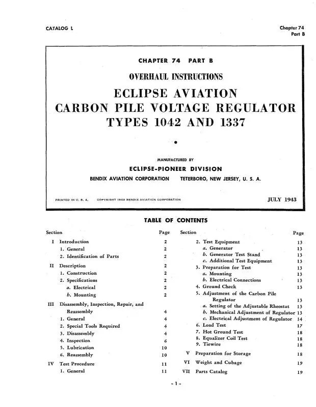 Bendix Type 1042 & 1337 1943 Overhaul Instructions (Bx1042,1337-43-Oh-C) 1