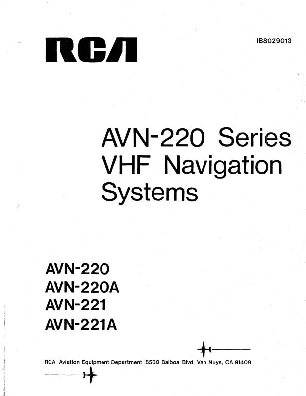 Rca - Primus - Honeywell - Sperry Avn-220, -220A, -221, -221A Maintenance-Installation Manual (1B8029013) 1
