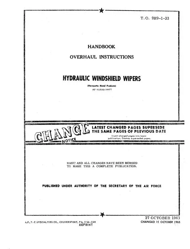 Marquette Hydraulic Windshield Wipers Overhaul Instructions (9H9-1-33) 1
