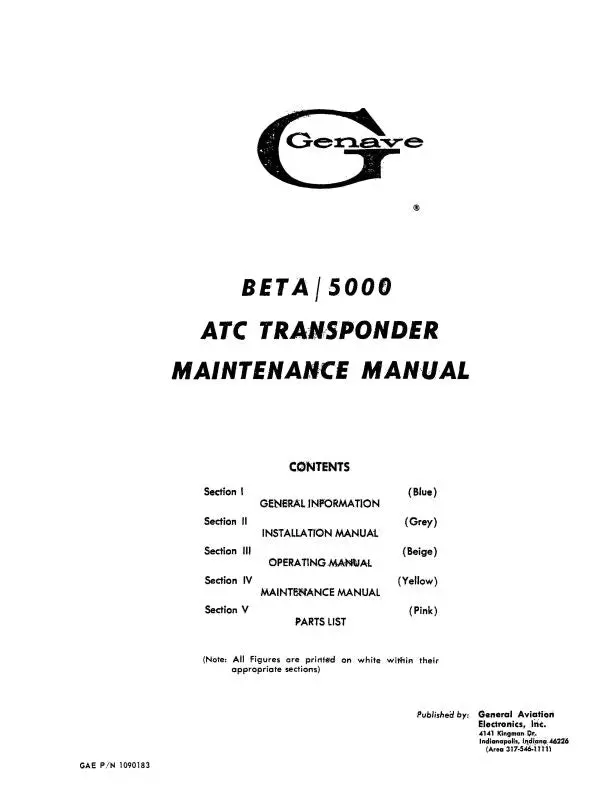 Genave Beta 5000 Atc Transponder Maintenance Manual (1090183) 1