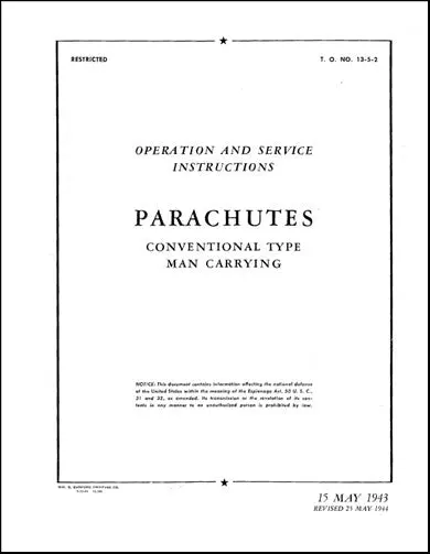 Us Government Parachutes 1943 Maintenance And Operating Manual (13-5-2) 1